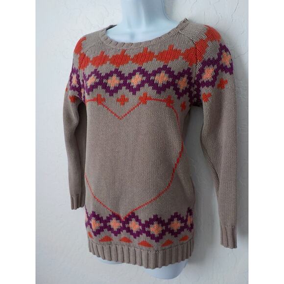 Vintage Old Navy Brown Knit Sweater Red Heart Purple Aztec Intarsia Teen size XL - Picture 5 of 8